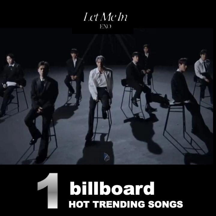 WORLDMUSICAWARD's tweet image. #EXO scores its first #1 on the #BillboardHotTrendingSongs chart this week with #LetMeIn, the Band&apos;s first song from its hugely awaited 7th studio album #EXIST! EXO is also occupying the #4 spot with their yet to be released #HearMeOut!💪💥🥇🇺🇸🔥💥🎶📈👑👑👑👑👑👑👑👑❤️‍🔥