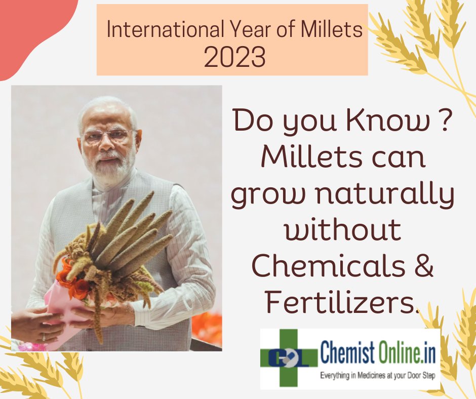 Millets can thrive without the use of chemicals and fertilizers, offering health benefits when consumed in their chemical-free form. #Millet #internationalyearofmillets #PMmodi #highprotein #IYM2023 #Shreeanna #yearofmillets #healthcare #chemistonline