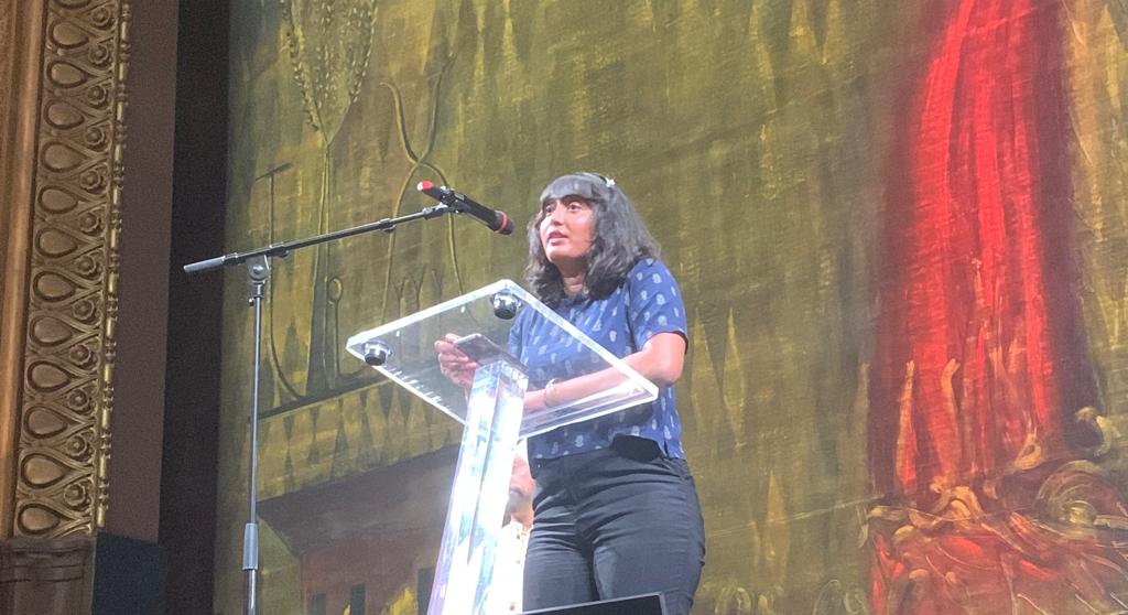 CANIntl's tweet photo. @disharavii brought up the F-word. Fossil Fuels.
#FossilFuels have historically been neglected from discussion held by the @WorldBank, international negotiations, and from the #newfinancialpact summit. But we need a just and equitable phase-out of fossil fuels #FastFairForever https://t.co/yAT5OX7y2K