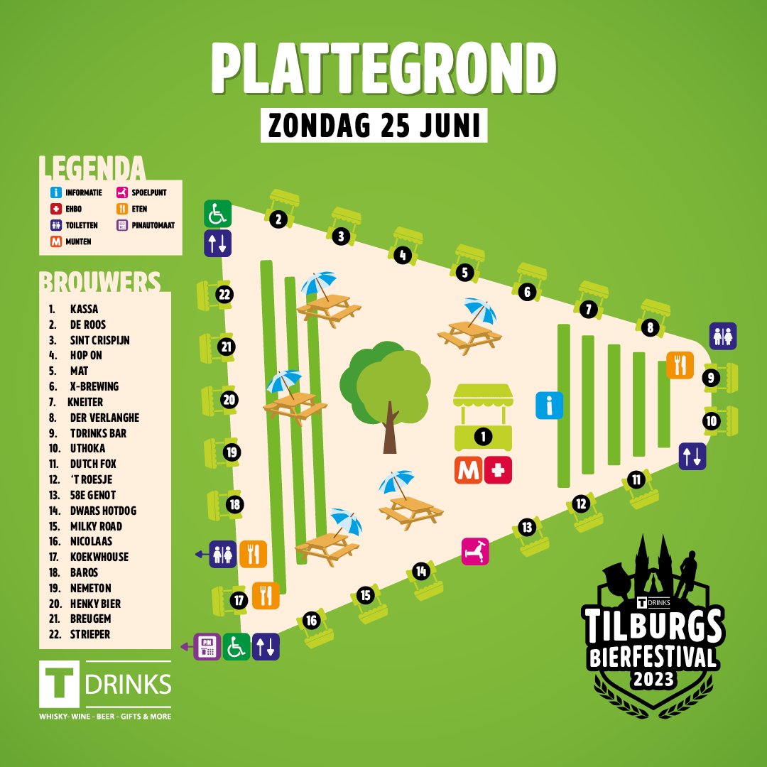 Verken hier alvast het T Drinks Tilburgs Bierfestival! 👀 Weet jij jouw favoriete brouwers al te vinden?