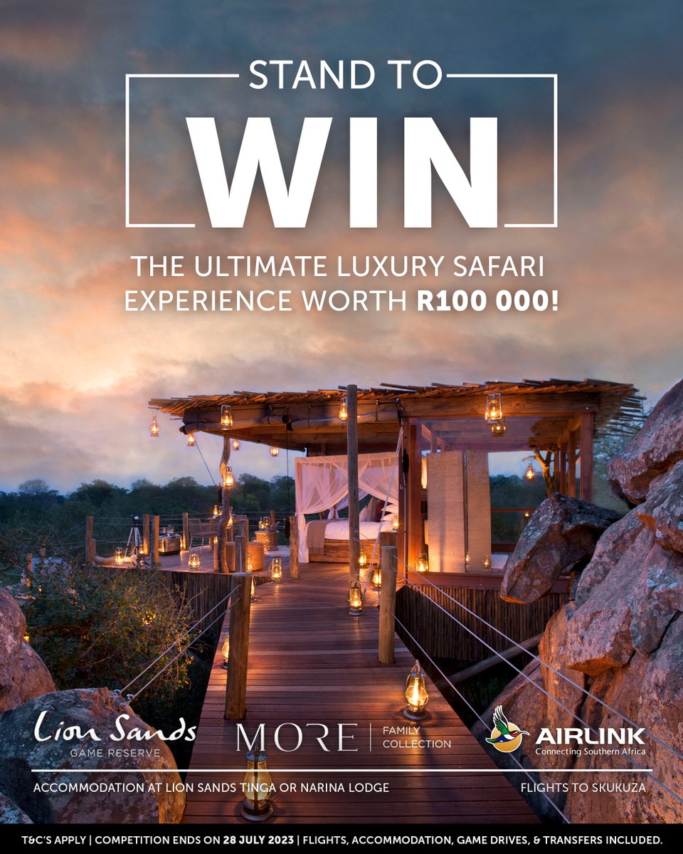 Stand to WIN* the Ultimate Luxury Safari Experience to #TingaLodge or #NarinaLodge at #LionSandsGameReserve, including flights, transfers, accommodation, meals, and game drives worth over R100 000.

HOW TO ENTER: 
Answer in the comments below:
1 – What special occasion are you