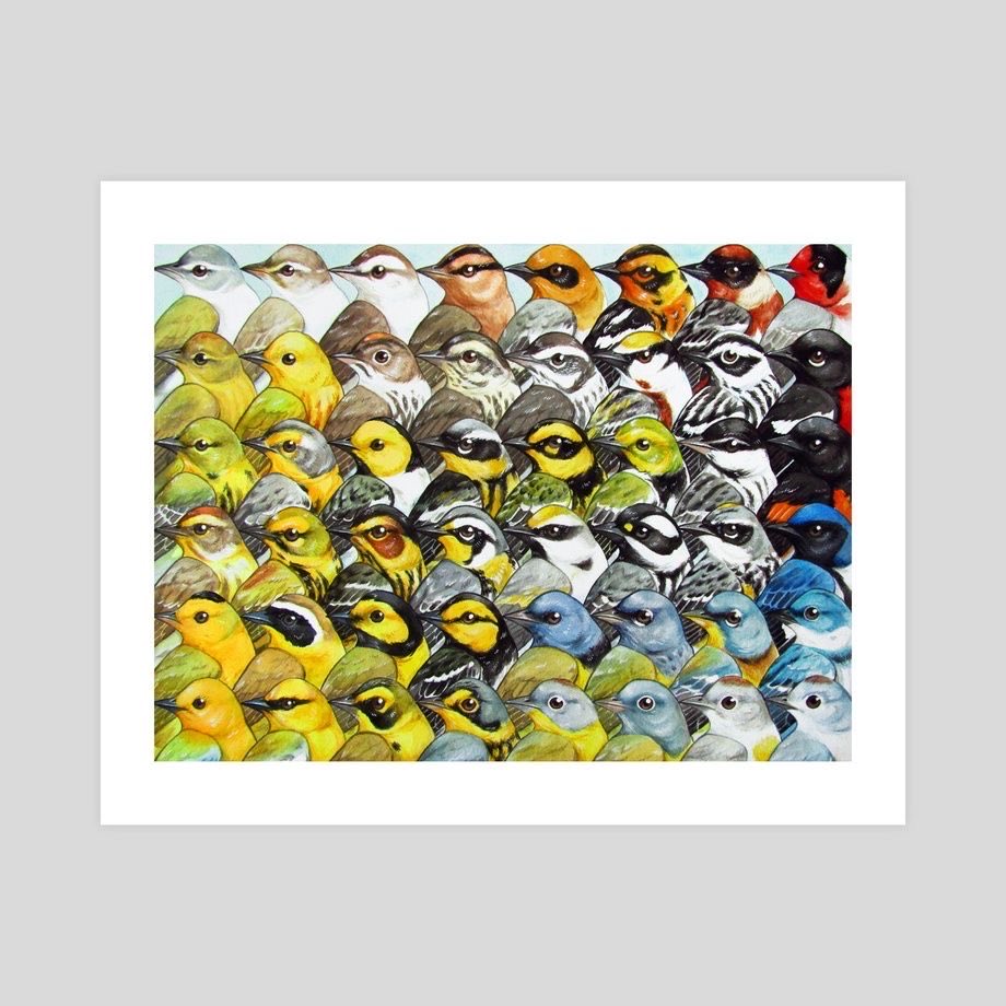 Not very big but certainly worth a look 
Lucian Kuranz
‘Before they are Gone. Title.  
Inprnt.com is where I found it.   There are some more by him but I liked this one