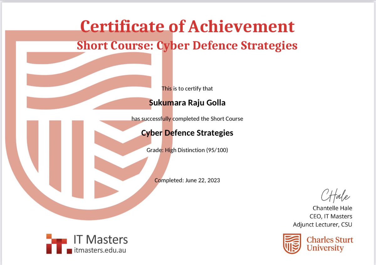 @sqltattoo Thanks to share these free courses from various universities to refresh our knowledge. @CharlesSturtUni 

“Cyber Defence Strategies”

#cloudsecurity #cybersecurity #azure #msftsecurity #cloudfamily #azurefamily #MSSecure