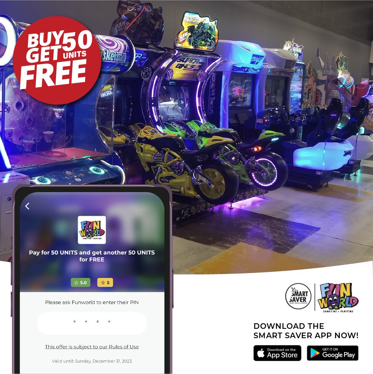 The_Smart_Saver's tweet image. Get #SomeMo quality time with the kids with a 2-for-1 deal at FunWorld. 

Pay for 1 Fun World card and get 2 when you subscribe to the Smart Saver app.

#FunWorld #PlayPark #Save #SmartSaver
