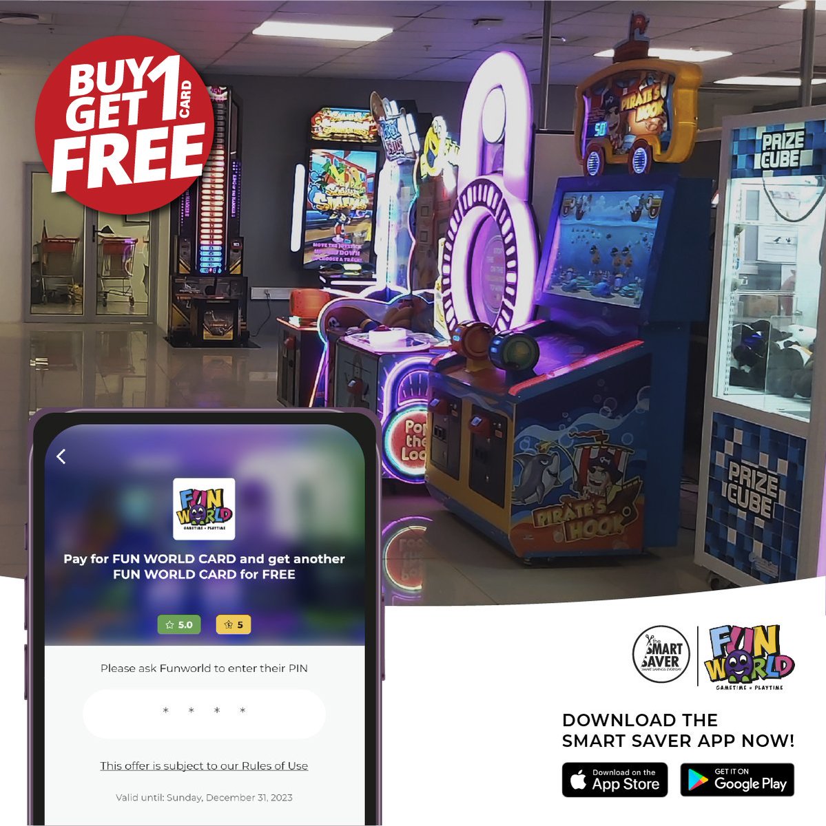 The_Smart_Saver's tweet image. Get #SomeMo quality time with the kids with a 2-for-1 deal at FunWorld. 

Pay for 1 Fun World card and get 2 when you subscribe to the Smart Saver app.

#FunWorld #PlayPark #Save #SmartSaver