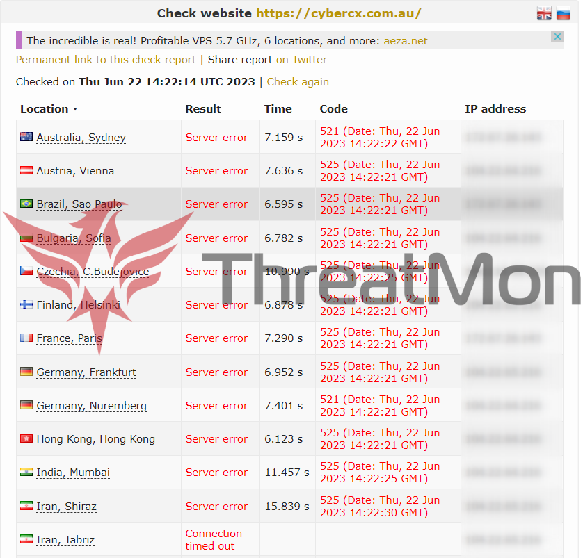 MonThreat's tweet photo. According to a #Darkweb #Telegram Activity detected by #ThreatMon Threat Intelligence Team, a threat actor named "Anonymous Sudan" has targeted #Australia. "#CyberCX", a leading independent provider of #cybersecurity services in the trans-Tasman region with global offices in the United Kingdom and the United States, was attacked. Their website was rendered unusable as a result of a severe DDoS attack.