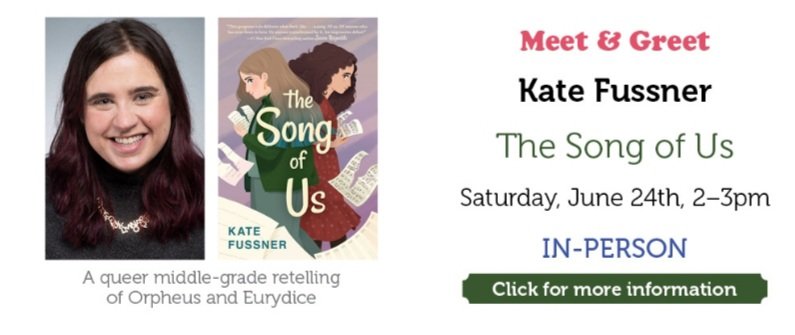 We are so excited to have local author @katefussner at the store tomorrow, 6/24, from 2p-3p signing copies of her stunningly original debut queer middle grade/YA novel-in-verse, THE SONG OF US! wellesleybooks.com/event/kate-fus…
