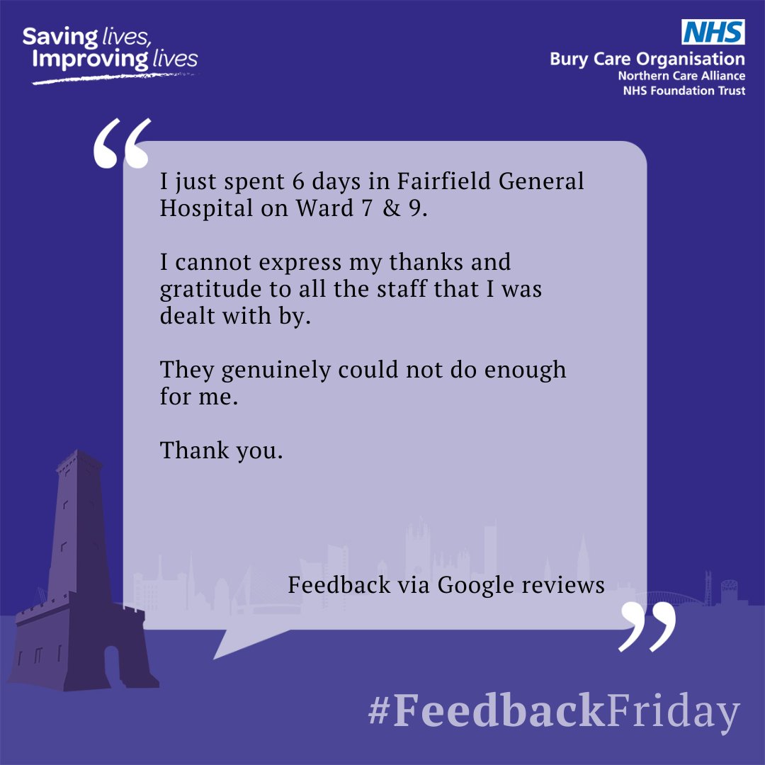 🥰 It's a huge well done to Ward's 7 and 9 this #FeedbackFriday! Thank you to all colleagues involved in providing excellent #PatientCare that goes above and beyond.