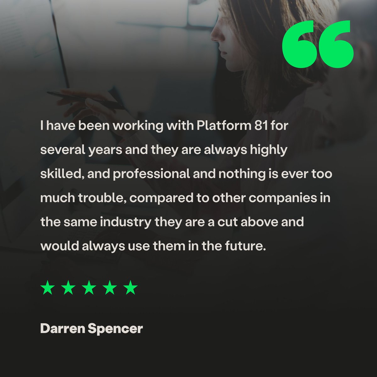Another cracking review 👏 

Well done team, keep up the brilliant work 💪 

#Platform81 #DigitalAgency #ClientReview