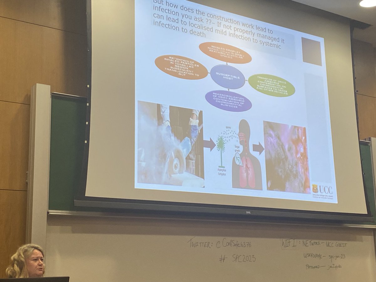 Brenda O’Sullivan Connolly presenting on the risk of #aspergillosis and building works ⁦<a href="/ConfSafe6376/">SafePatientCareConf</a>⁩ ⁦<a href="/PublicHealthSth/">Department of Public Health HSE South West</a>⁩ ⁦<a href="/UCCPublicHealth/">UCC School of Public Health</a>⁩ ⁦<a href="/HSELive/">HSE Ireland</a>⁩ ⁦<a href="/hpscireland/">HSE Health Protection Surveillance Centre (HPSC)</a>⁩ <a href="/BronaFletcher/">Bróna Fletcher</a>⁩ #riskassessment #IPC #infectionprevention #risk