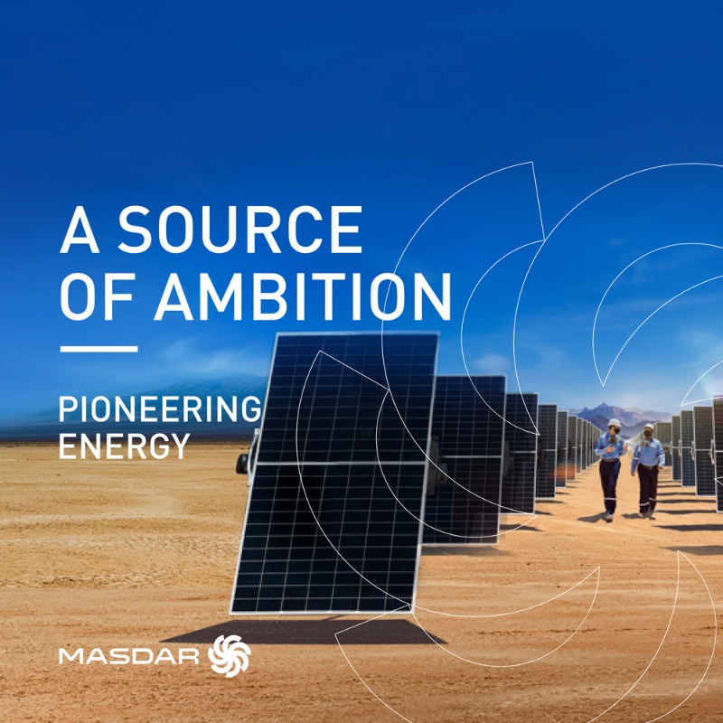 Masdar's tweet photo. With a global presence in over 40 countries on 6 continents, #Masdar leads in energy solutions, driving towards 100 GW renewable capacity & 1M tonnes of annual green hydrogen production by 2030.
#PioneeringEnergy, #Masdar is the #SourceofAmbition for a greener future.