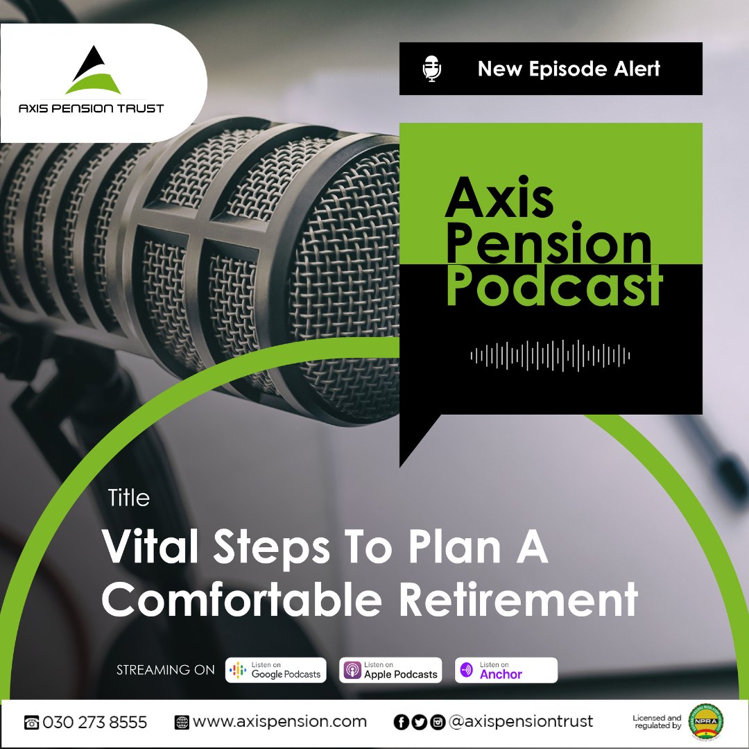 AXISPENSION's tweet image. New Episode Alert - Axis Pension Podcast discusses the vital steps for planning a comfortable retirement. Tune in to be inspired to achieve financial peace of mind. Click the link below to listen

linktr.ee/axispension

#RetireInStyle #Ghana #APPodcast