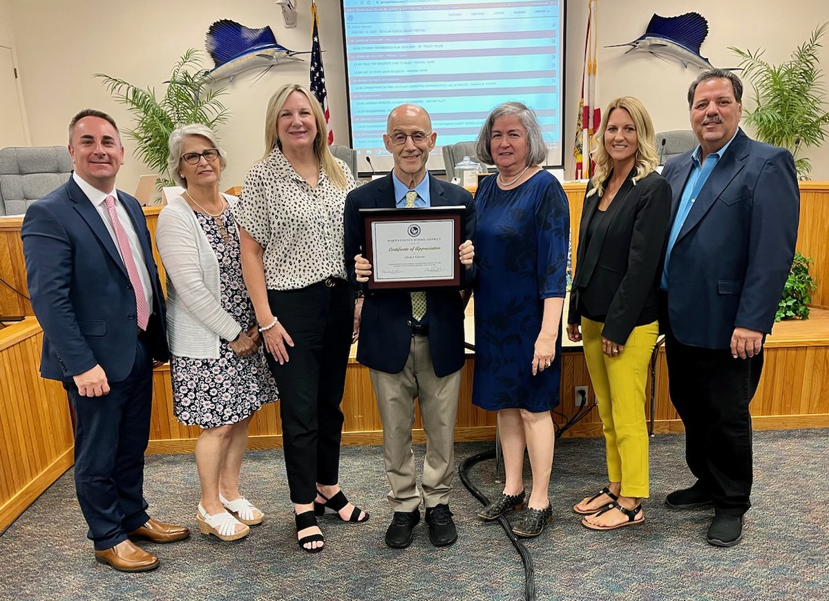 🍎LEAVING A LEGACY🍎

On Tuesday night, @SuptMaine and the Martin County School Board celebrated the career of Mr. Al Fabrizio, former Principal of @MartinCountyHi1. Mr. Fabrizio has been an incredible educator at @MCSDFlorida for 35 years. We wish you the best!

#ALLINMartin👊