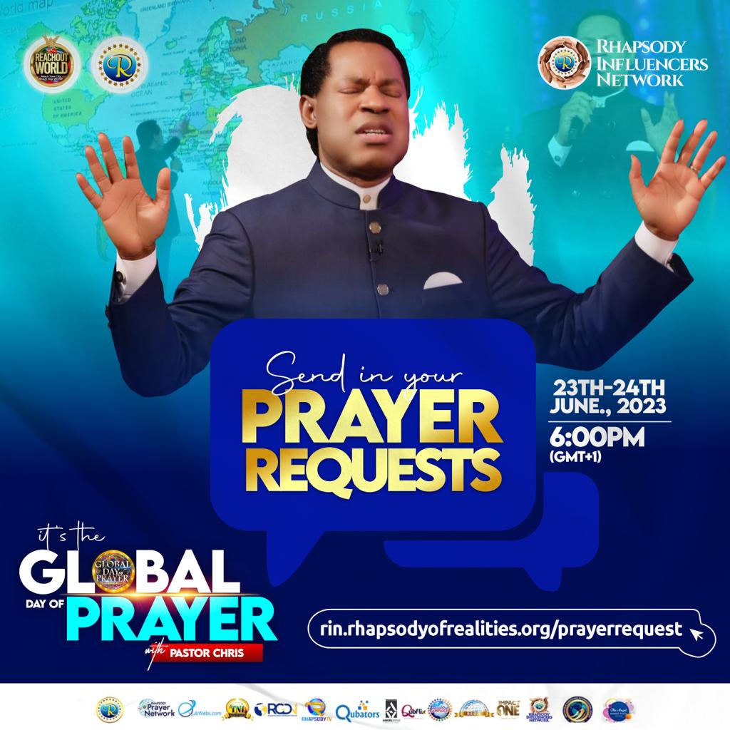 Rhapsodyof_Hope's tweet image. Hi @papacs.It is the will of God for you to live in victory! Join Billions around the world for the Global day of Prayer with Pastor Chris.  Be a part of the Rhapsody Influencers Network and submit your prayer request here bit.ly/RINPrayers
