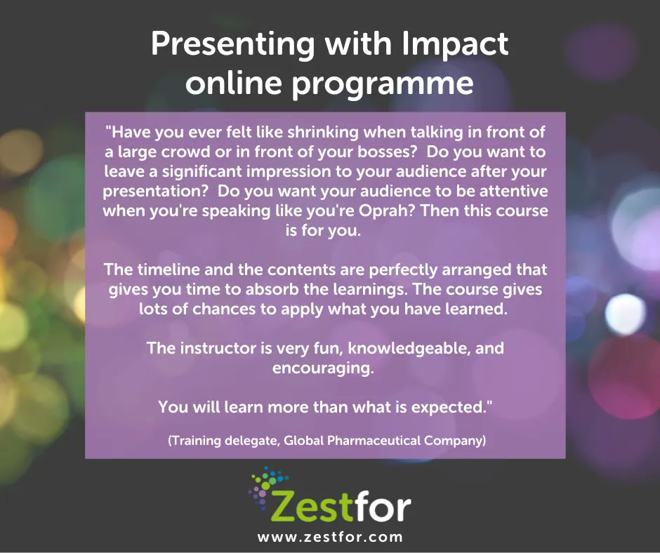 JuliaAtZestfor's tweet photo. If your presenting skills could do with some attention this live training (face-to-face or virtual) will get you presenting with impact. https://t.co/uv5C3AFzsY