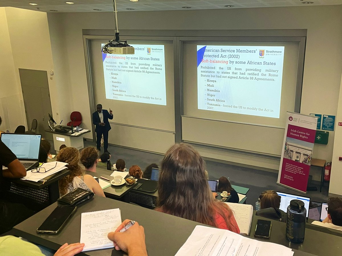 Happening now at <a href="/iccsummerschool/">ICC Summer School</a> - Informative and very engaging talk from Dr. James Nyawo of @Strath_SHSS about the relationship between African countries and <a href="/IntlCrimCourt/">Int'l Criminal Court</a> 

#ICCSummerSchool2023 <a href="/IrishCentreHR/">Irish Centre for Human Rights</a> <a href="/StrathU/">Strathmore University</a> <a href="/StrathmoreLaw/">Strathmore Law</a> <a href="/UniofGalwayLaw/">University of Galway Law</a> @BHRIblog <a href="/Academic_Chat/">Academic Scholarships, Jobs, Conferences</a>