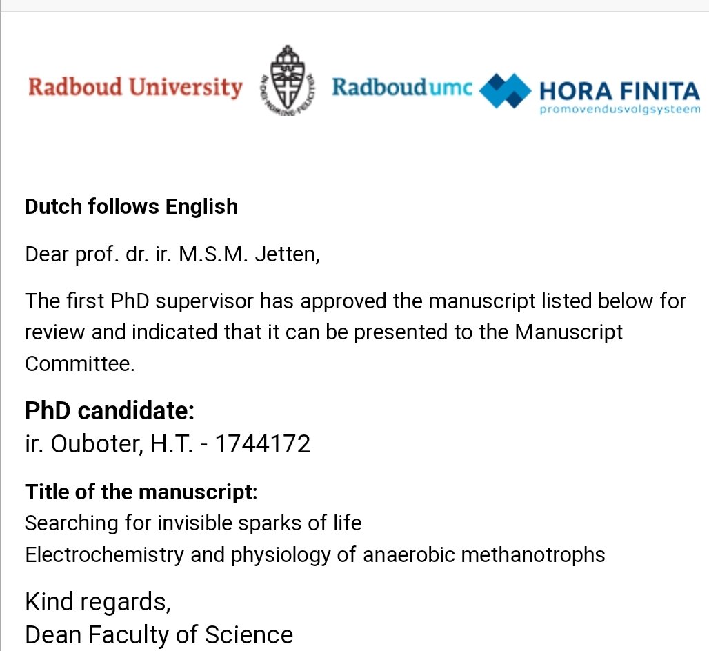Congratulations to <a href="/HeleenOuboter/">Heleen Ouboter</a> she did a fantastic job and completed her PhD thesis on the physiology of the very challenging and spark(l)ing #Methanoperedens anaerobic methanotrophs, even 10 days ahead of schedule.  She is soon available for new challenges.