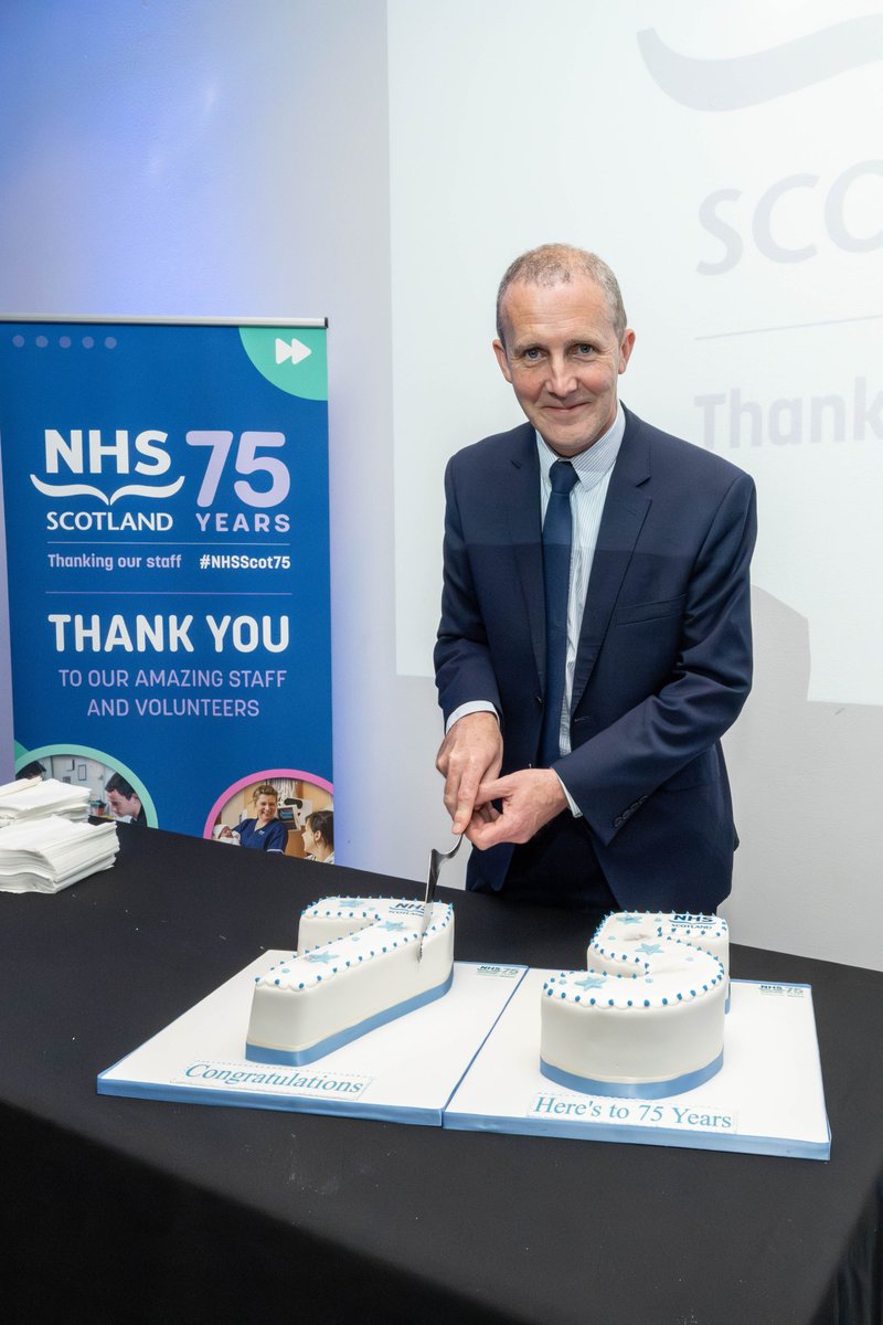 At #NHSScot23 on Monday we marked the upcoming 75th Anniversary of the NHS at a Special Anniversary Reception sponsored by <a href="/aps_group/">The APS Group</a>. Attendees marked the milestone with a spectacular cake courtesy of <a href="/SECGlasgow/">Scottish Event Campus</a>. Thank you for helping us mark 75 years of <a href="/NHSScotland/">Office of the Chief Executive NHSScotland</a> #NHSScot75