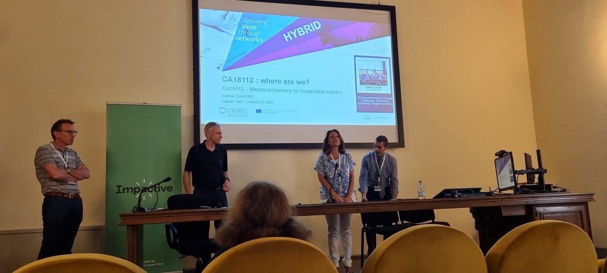 And now... concluding remarks with @ColacinoEvelina, Francesco Delogu, Floris Rutjes and Ralph Stübner! What a great workshop! @COSTprogramme @beyondbenign @EuChemS @YoungChemists