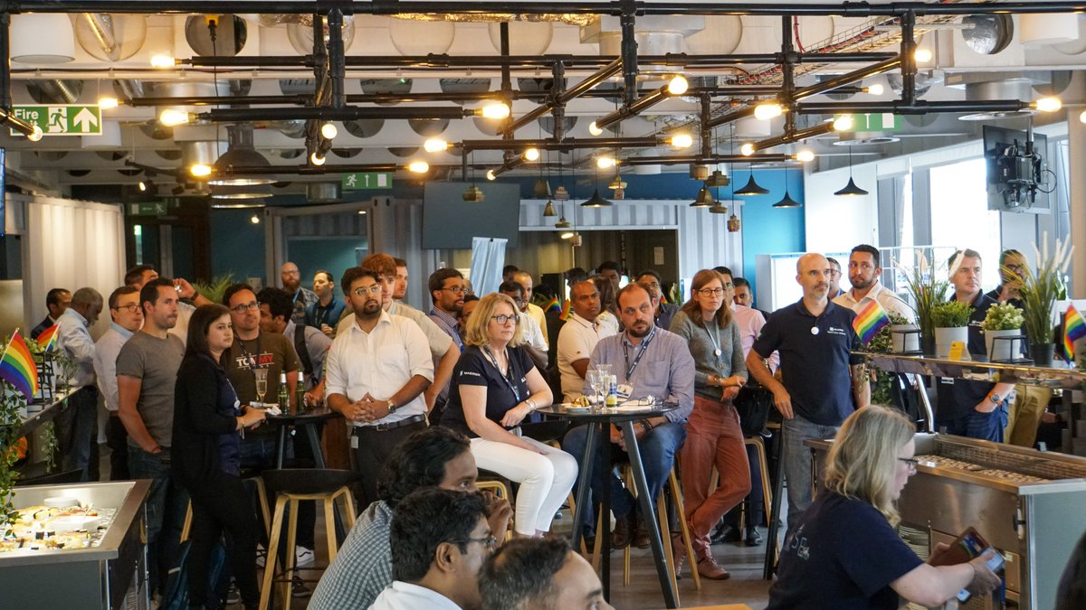 Maersk's tweet photo. What is it called when the #Maersk #Technology community comes together to #learn, #share, and #inspire? The answer is #TechDemoDay! More than 500 colleagues showed up, eager to learn more about how Maersk Technology is working to #digitize our business👨💻 https://t.co/smQandA09X