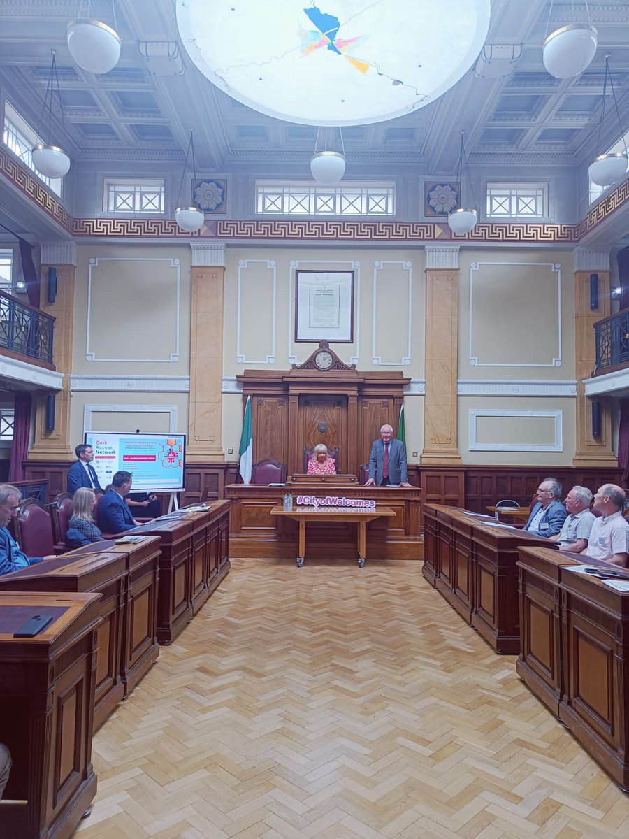 Cllr. Deirdre Ford & Cork Access Network Chair Dr. Barry O'Connor opening today's CAN event in Council Chamber with guest speaker @DrewKochTweets - Gardner Institute for Student Success, USA #CorkCAN