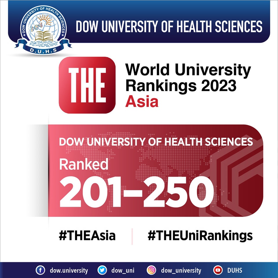 Dow_Uni's tweet photo. The TIMES HIGHER EDUCATION (THE) World University Rankings: Asia ranked the Dow University of Health Sciences in the range of 201-250 top Universities.

#DUHS #RankingMilestone #HealthcareExcellence #GlobalRecognition https://t.co/f0sEauzqlx