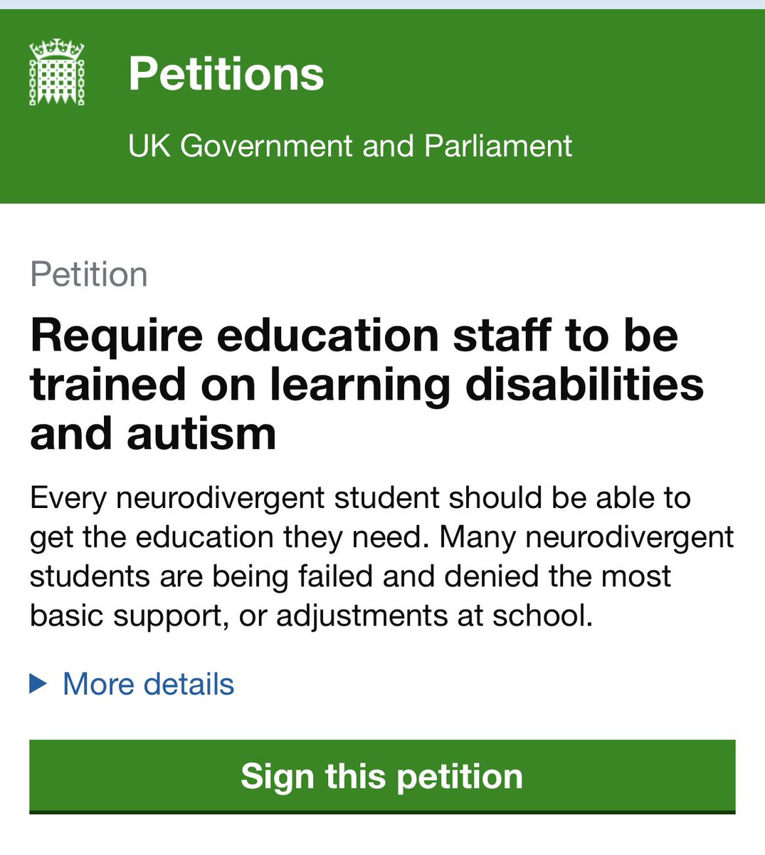 It’s #LearningDisabilityWeek 

And no better time than to mention this petition via @PaulaMc007 - the amazing person behind #Oliverscampaign 

To require all education staff to be trained on learning disabilities and autism

If you can? Sign and/or RT 

petition.parliament.uk/petitions/6390…