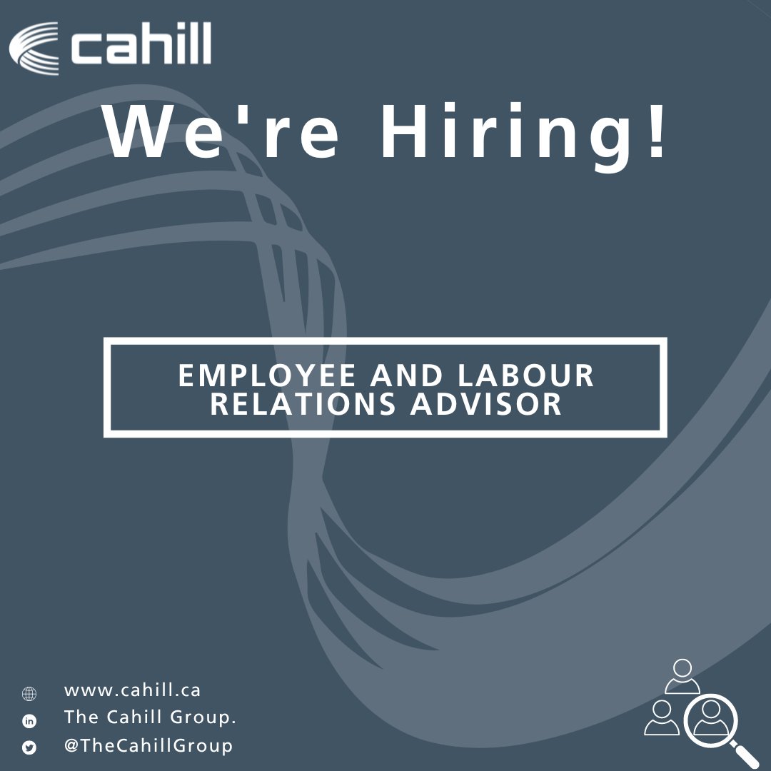 Cahill is recruiting a strategic and driven Employee and Labour Relations Advisor to join our Human Resources team in St. John’s, NL. 

Interested? Learn more and apply here: cahill.ca/careers

#hrjobs #jobsnl