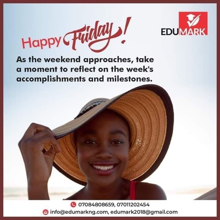 reach360ng's tweet photo. Happy Friday!!!
As the weekend approaches, take a moment to reflect on the week's accomplishments and milestones.

Wishing you a weekend filled with laughter, adventure, and unforgettable moments.

#friday #weekend #accomplishment #milestone #edumark https://t.co/A4xtKhyW9d
