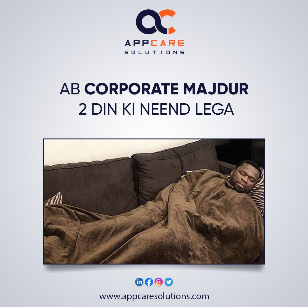 appcaresolutio's tweet image. Ab corporate majdur 2 din ki neend lega! 💤 
It's time to recharge, enjoy and have some me-time with the ones we love💕

#Appcare #appcaresolution #webdevlopment #digitalmarketing #onlinemarketing #socialmedia #marketingagency #weekend #digitalmarketingagency #agencylife