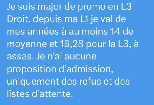 Même pas une place en liste d'attente pour Assas Paris en pénale alors qu'elle viens d'assas melun 🤡🤡
#MonMaster