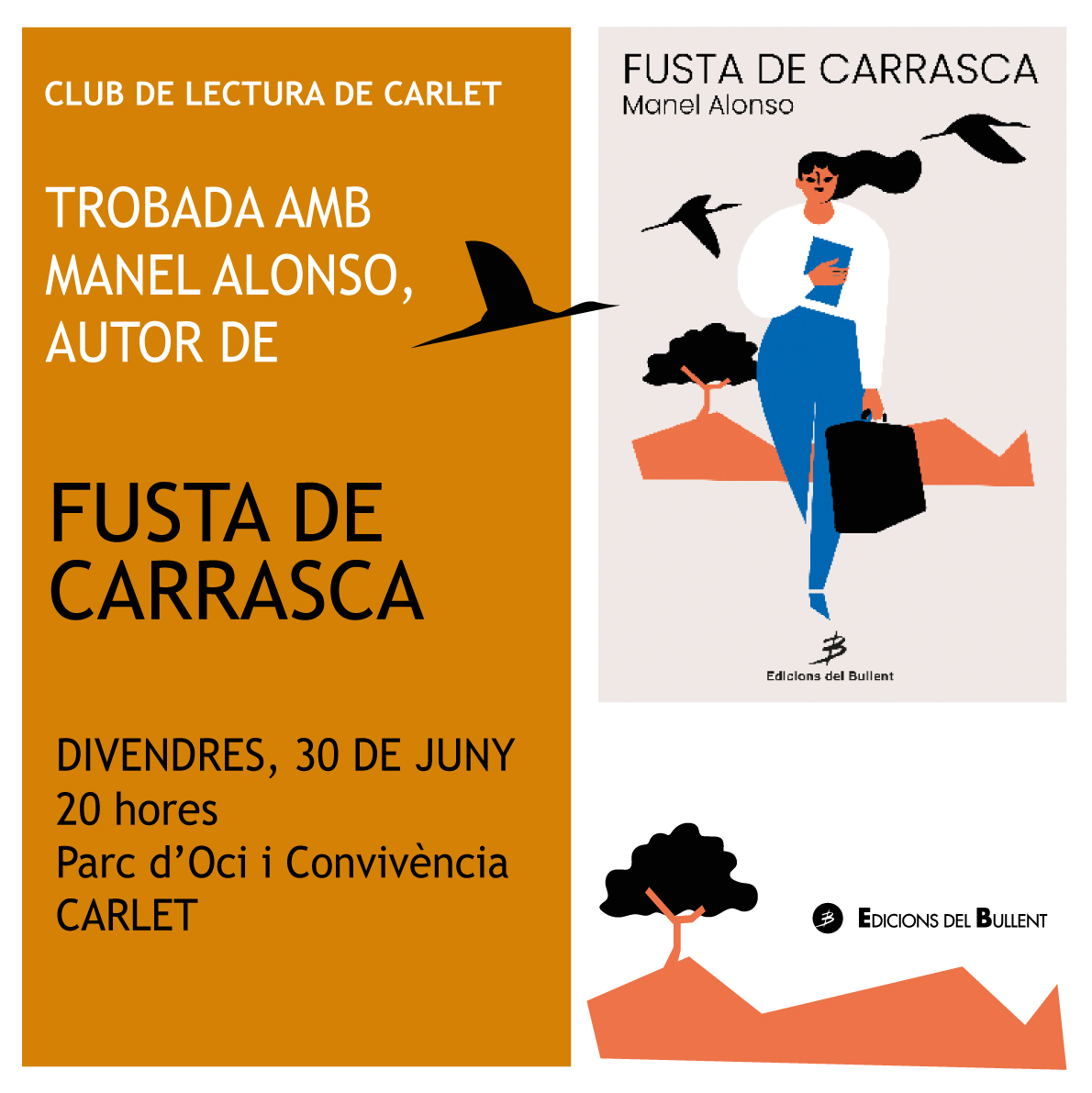 El #ClubDeLectura de Carlet han llegit la novel·la "Fusta de Carrasca", de @Manelalonsocat. Amb aquest motiu el divendres 30 de juny, a les 20h, faran una trobada amb l'autor. 
Serà al parc d'Oci i Convivència de Carlet i és obert a qualsevol persona.
<a href="/bpm_carlet/">bibliocarlet</a>