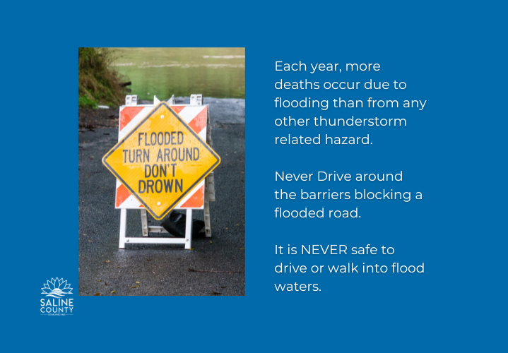 SalineCoHD's tweet photo. Flood waters can be very dangerous. According to the Center for Disease Control and Prevention over half the flood-related drownings occur when a vehicle drives into hazardous flood waters. 

#SACoPrepared #KSPrepared https://t.co/Vw5zUR8Qyc