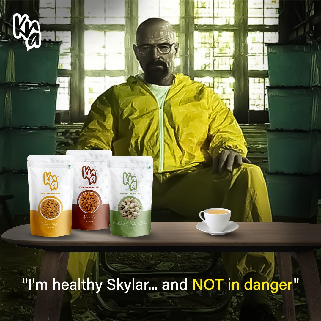 Guess what.WALT survived with #KRA

#dryfruits #nuts #cashews #raisins #almonds #healthy #snack #crunchy #instagood #instafood #eatmunchies #healthy #KRAfoods #healthywithkra #topicalspot #topicalmarketing #momentmarketing #relatable #breakingbad #bryancranston #breakingbadmemes
