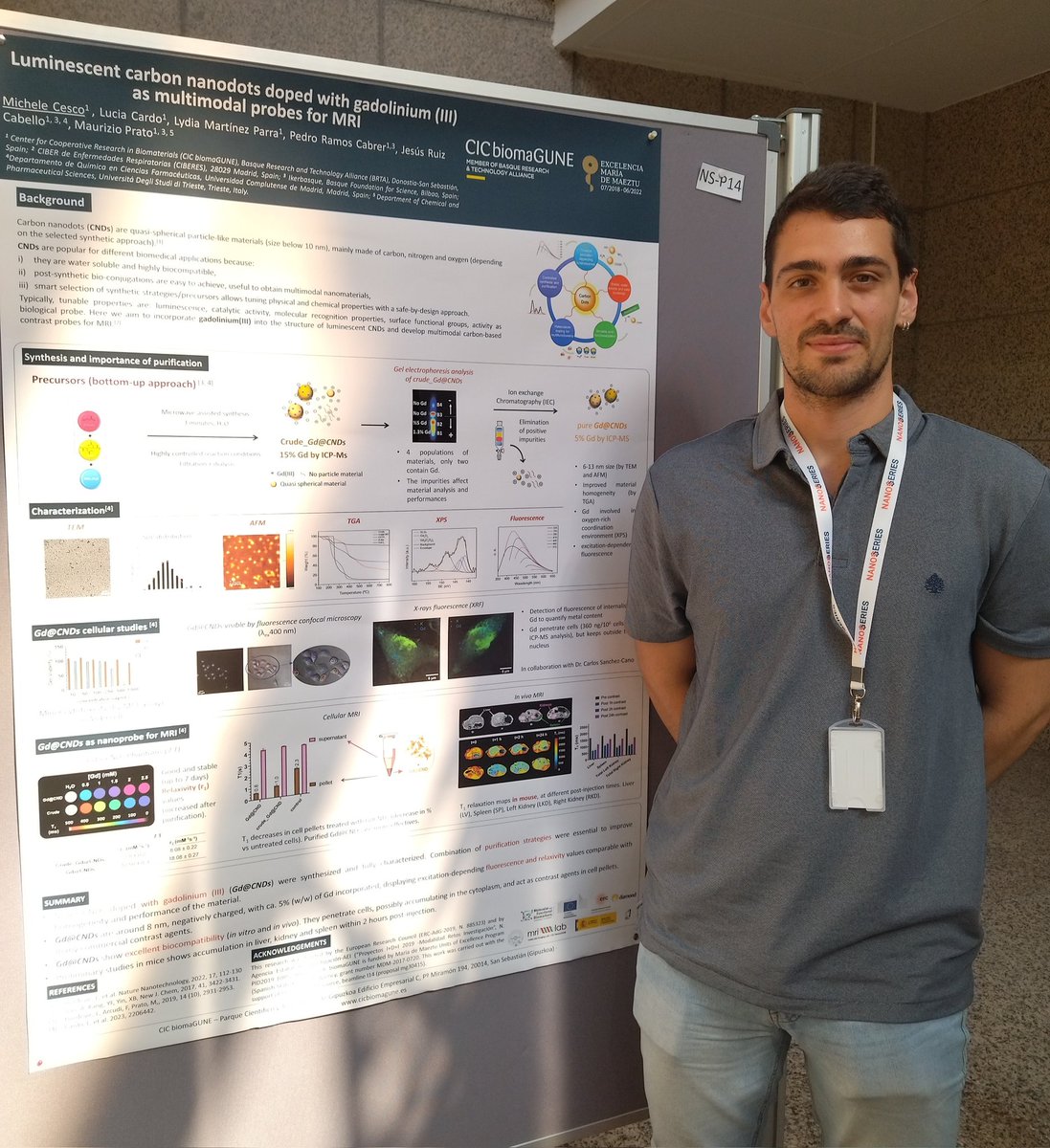 Michele Cesco (@mcesco96) on Twitter photo So happy for this great experience in Madrid at #NanoSeries2023 congress. It was a pleasure to present my work on Gadolinium-doped Carbon #Nanodots developed in
<a href="/CICbiomaGUNE/">CIC biomaGUNE</a> <a href="/LabCarbon/">Carbon Bionanotechnology Lab</a> So happy for this great experience in Madrid at #NanoSeries2023 congress. It was a pleasure to present my work on Gadolinium-doped Carbon #Nanodots developed in
<a href="/CICbiomaGUNE/">CIC biomaGUNE</a> <a href="/LabCarbon/">Carbon Bionanotechnology Lab</a>