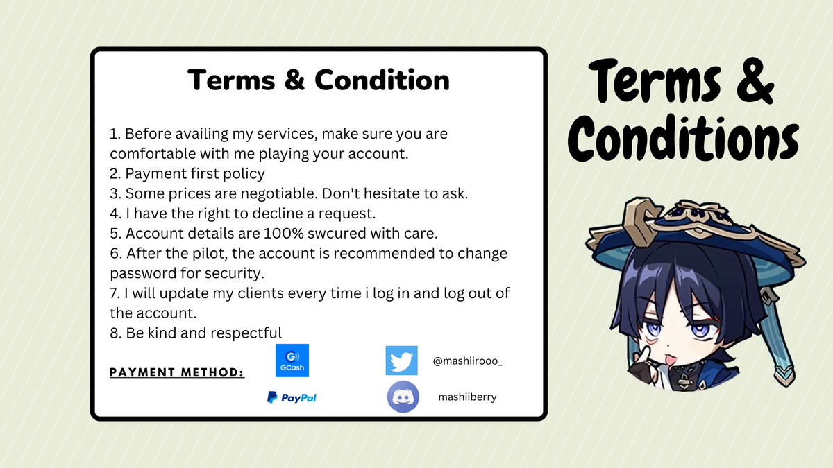 mashiirooo_'s tweet photo. ☆ Piloting Service is OPEN ☆

Piloting commission info:

>> Discord username: mashiiberry
>> Kofi: https://t.co/gshRwOViB8
>> Piloting Forms: https://t.co/KCwav3Ae1B
>> Carrd: https://t.co/bmsZAFokB7

#genshintwt #genshinpilot #GenshinImpact https://t.co/ANVFzhsnO1