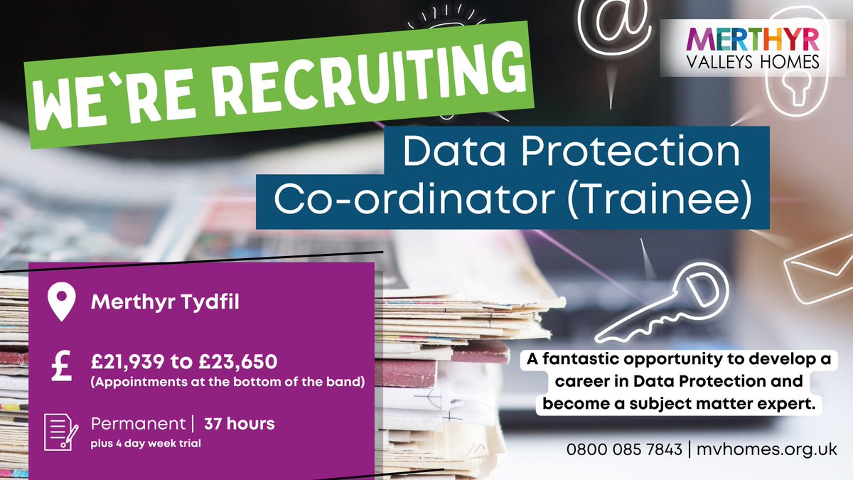 If Data Protection/GDPR is your thing, then this is the job for you

We’re looking for an enthusiastic person who'll provide a range of support to our DP Manager &amp; MVH as a whole

Don’t miss this fantastic opportunity to develop a career in Data Protection bit.ly/MVHCareers