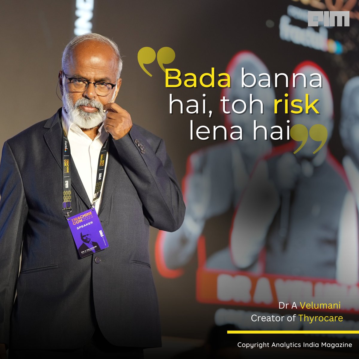 Analyticsindiam's tweet image. @velumania, the visionary Creator of Thyrocare.
From humble beginnings as a farmer&apos;s son to building a multimillion corporation, Dr. Velumani reveals his secret sauce for success at #MachineCon23. In his captivating talk, he sheds light on the true value of hard work, the…