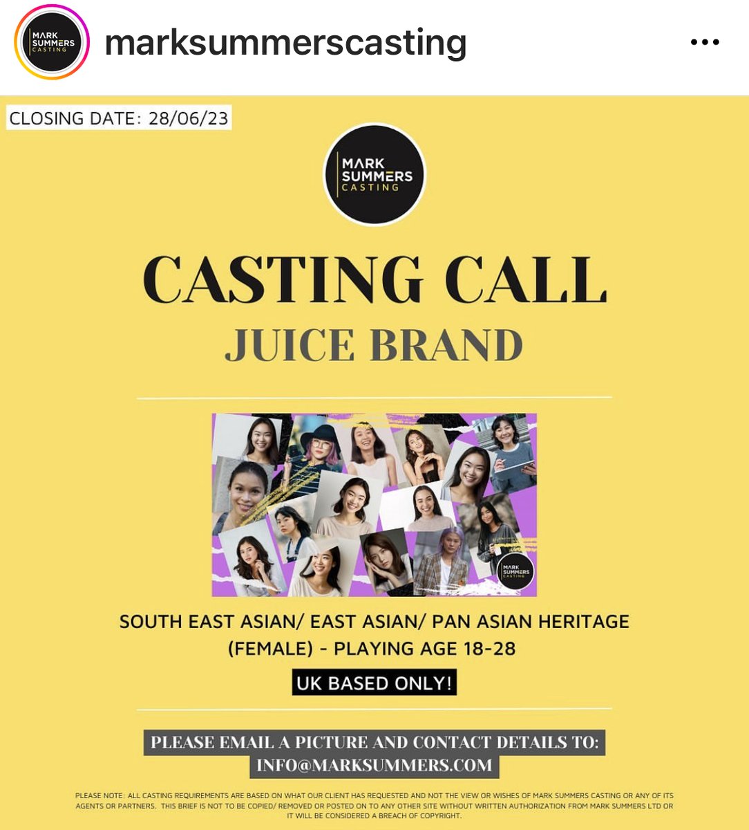 New #castingcall for a commercial amazing fees to artists who book ! Casting for #SoutheastAsian #eastasian #panasian  casting suggestions from UK & EU email pics & info info@marksummers.com please share RT  #Diversitycasting #castingdirector #marksummerscasting #globalcasting