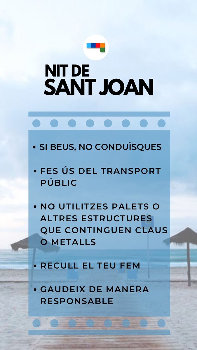 AreaSeguridadCS's tweet photo. 🔥Hui se celebra la tradicional nit de Sant Joan. 

🎆Recorda gaudir dels actes amb responsabilitat i utilitza, si es possible, el transport públic. https://t.co/891CrIEcfi