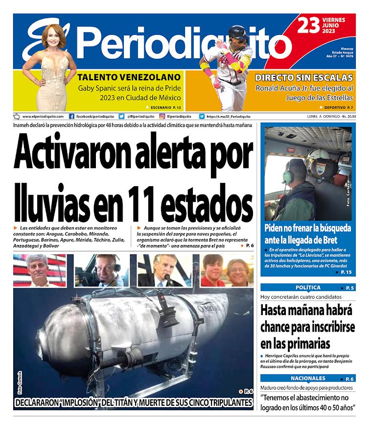 #23Jun #PrensaNacional
Primera página del diario <a href="/Elperiodiquito/">El Periodiquito</a> de #Aragua