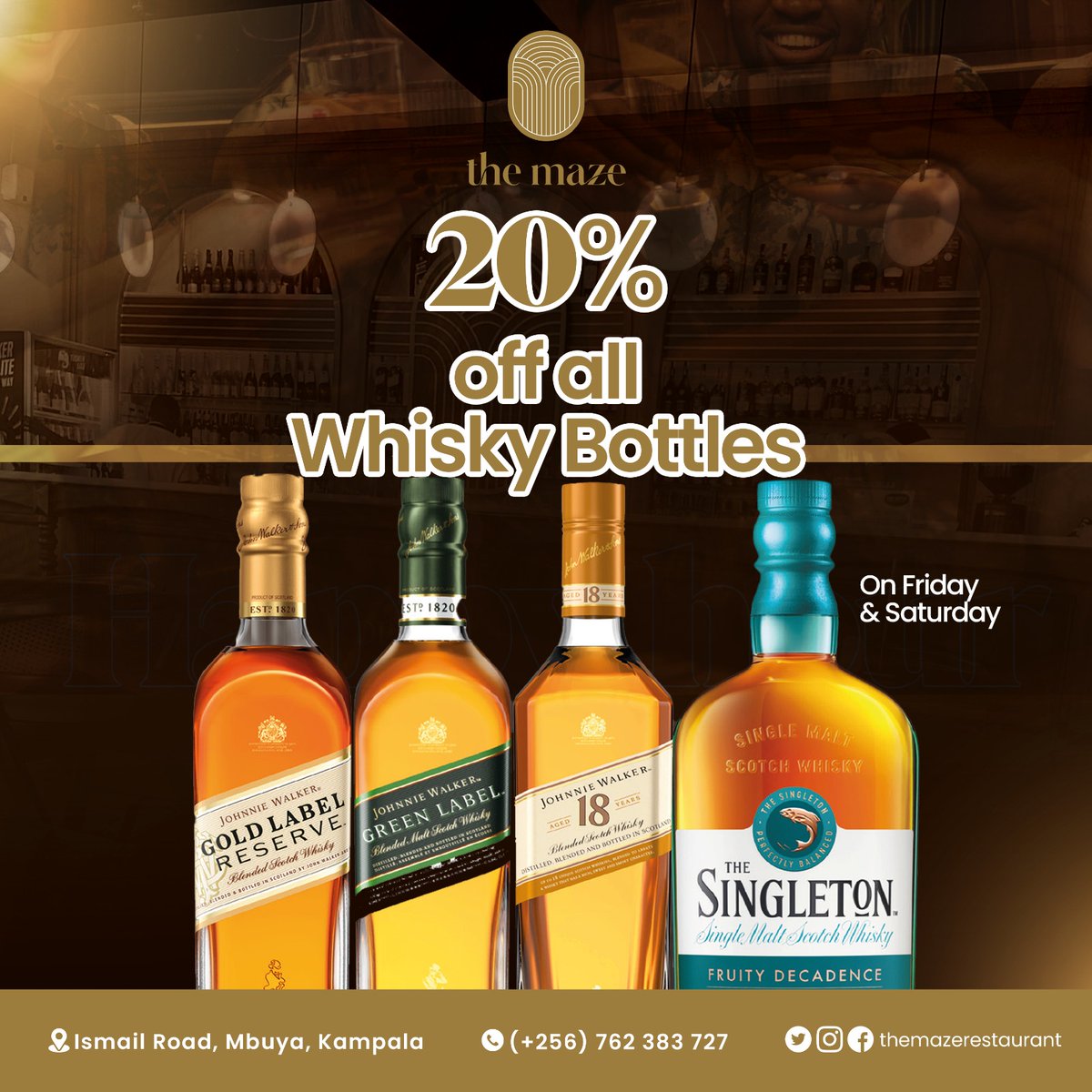 themazelugogo's tweet photo. Don't let this amazing offer slip away!
Take advantage of our exclusive 20% discount on whisky bottles every Friday and Saturday. 🎉🥳
Share the news with your fellow whisky gang and enter the weekend in style! 🥃🤗
#Whiskyoffer
#Whiskeysoffer
#FridayandSaturday https://t.co/nNzzcf3ap7