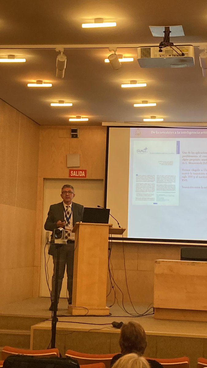ASEPUMA1's tweet photo. Conferencia plenaria a cargo de D. Vicente Liern y D. Bernardo García-Bernalt. "De la tetrakys a la inteligencia artificial. Encuentros entre Matemáticas y Música" #XXXIJornadasASEPUMA2023 @asepuma2023 https://t.co/QAoJ5OHm99