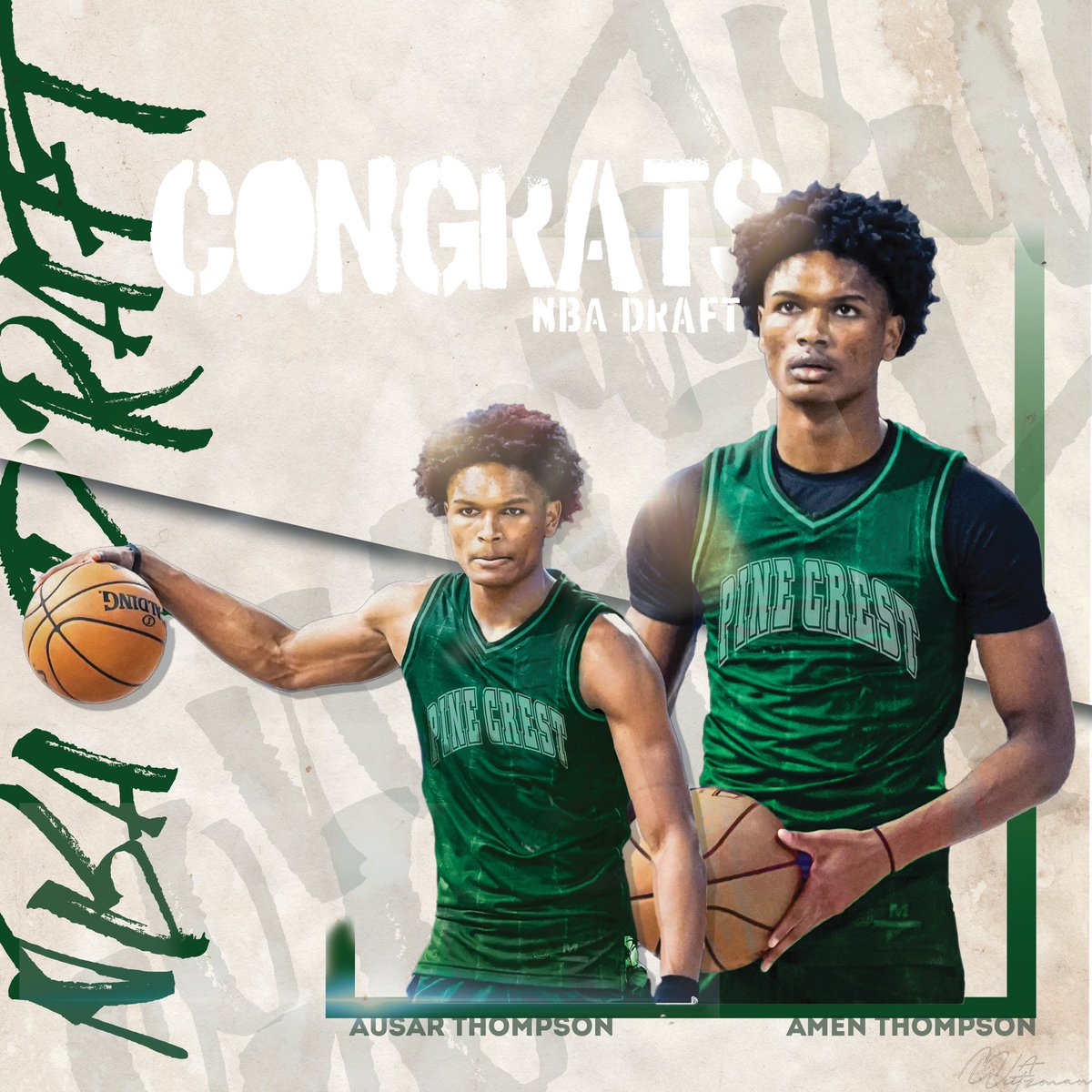 GoPineCrest's tweet photo. Congratulations to former Panthers Amen Thompson and Ausar Thompson on making NBA history last night! Your Pine Crest family will be cheering you on and wishes you continued success! Go Panthers! #gopcpanthers #nbadraft #houstonrockets #detroitpistons #pcathletics #pcbasketball https://t.co/GPyScmw9ks