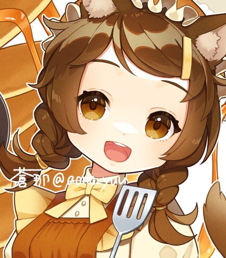 1girl brown hair food animal ears solo braid tail  illustration images