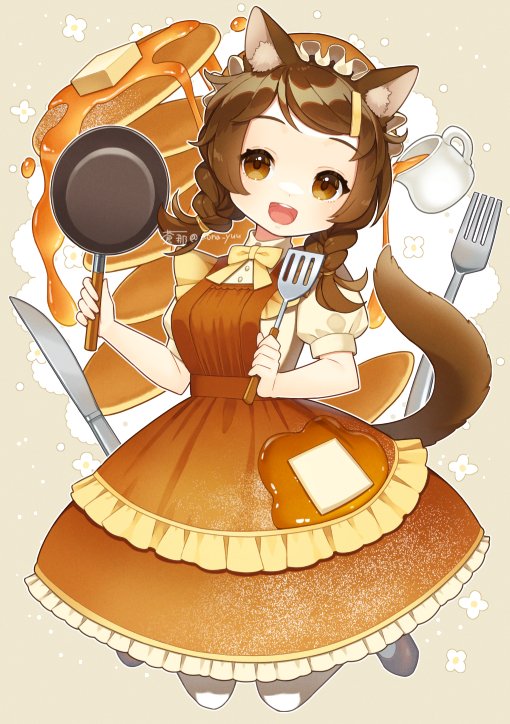 1girl brown hair food animal ears solo braid tail  illustration images