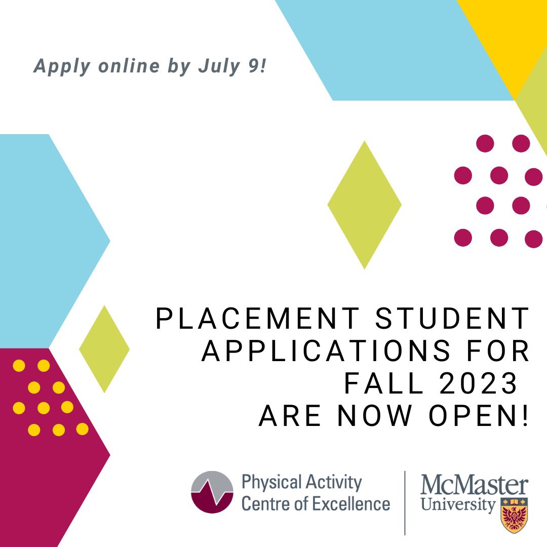 📢 Applications for professional placements at PACE are now being accepted for FALL 2023! Apply online (forms.office.com/r/vMJCd1G95T) by July 9, 2023

#MacKin #experientialeducation

@McMasterScience @mackinsociety @mackinprof @MacKinesiology