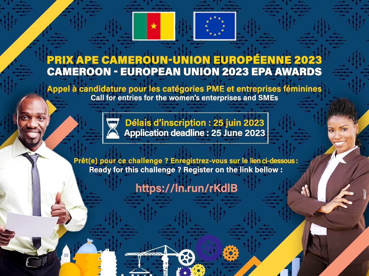 UEauCameroun's tweet photo. 📢📢Tic Tac… il ne vous reste plus que quelques jours !!!

🏆🏆PRIX APE CAMEROUN-UNION EUROPEENNE 2023
 
‼️Prêt(e) pour ce challenge ? 

Enregistrez-vous :
https://t.co/RpsO7lyoWf

Délais d’inscription : 25 juin 2023 https://t.co/NHnpiP2iMM