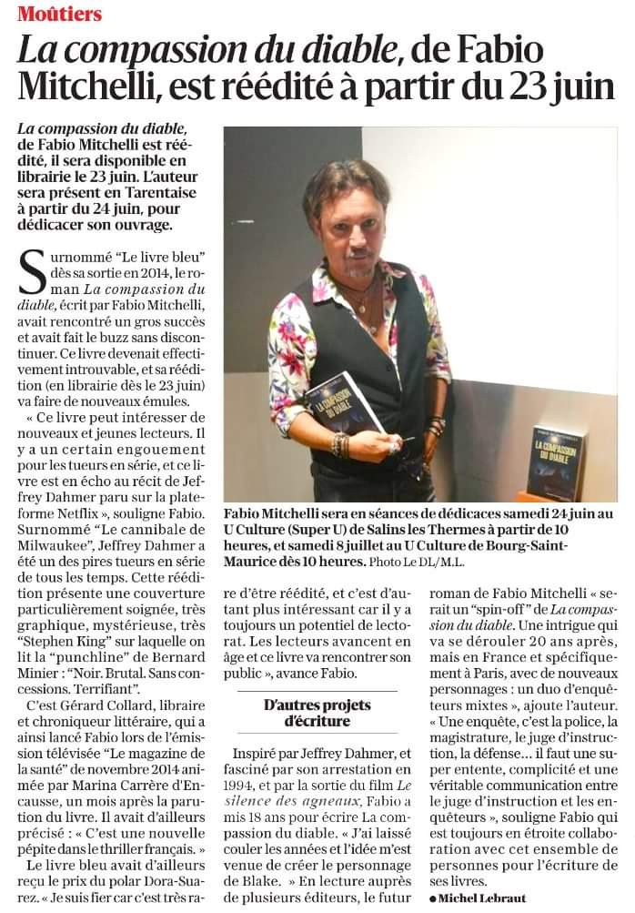 Fabio M.Mitchelli (@fabiommitchelli) on Twitter photo JOUR J !
Vous avez rendez-vous avec le diable !
Merci à Michel Lebraut pour l'article de lancement dans Le <a href="/LeDL737401/">Le Dauphiné Libéré Savoie, Haute-Savoie et Ain</a>, merci à New Hope Production pour le booktrailer d'enfer et, enfin, merci à ceux sans qui la résurrection de Blake n'aurait pu être possible. JOUR J !
Vous avez rendez-vous avec le diable !
Merci à Michel Lebraut pour l'article de lancement dans Le <a href="/LeDL737401/">Le Dauphiné Libéré Savoie, Haute-Savoie et Ain</a>, merci à New Hope Production pour le booktrailer d'enfer et, enfin, merci à ceux sans qui la résurrection de Blake n'aurait pu être possible.