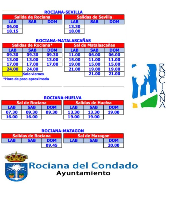 ayto_rociana's tweet photo. Horarios de autobuses del 1 de Julio al 10 de Septiembre, a Sevilla, Huelva y a las playas de Mazagón y Matalascañas.
#Ayuntamiento
#Rociana
#ATuServicio https://t.co/nwmtMeywwK